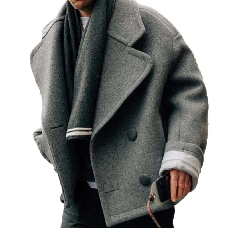 2025 Europe and America Autumn/Winter New Cross-Border Independent Site Men's Wholesale Solid Color Casual Lapel Double-Breasted Woolen Coat