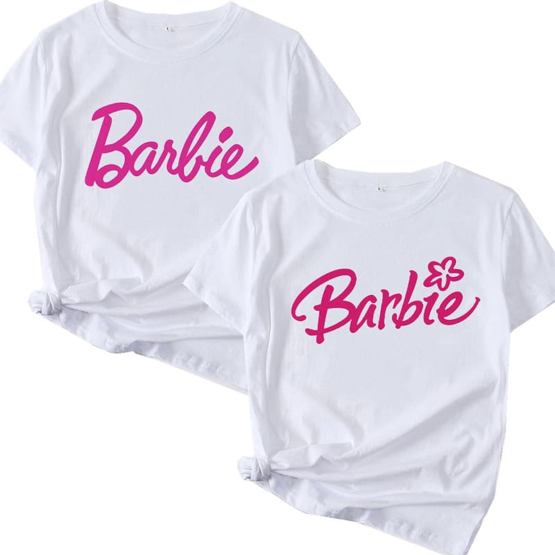 Barbie Cartoon Print Short Sleeve T-Shirt Women's Top Street Style Summer Fashion Elegant Quality Modal Fabric Round Neck