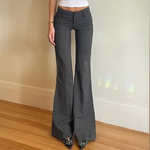 Cross-border Amazon Elegant Commuter Style Low Waist Slight Flared Pants European and American Gray Sexy Basic Casual Suit Pants