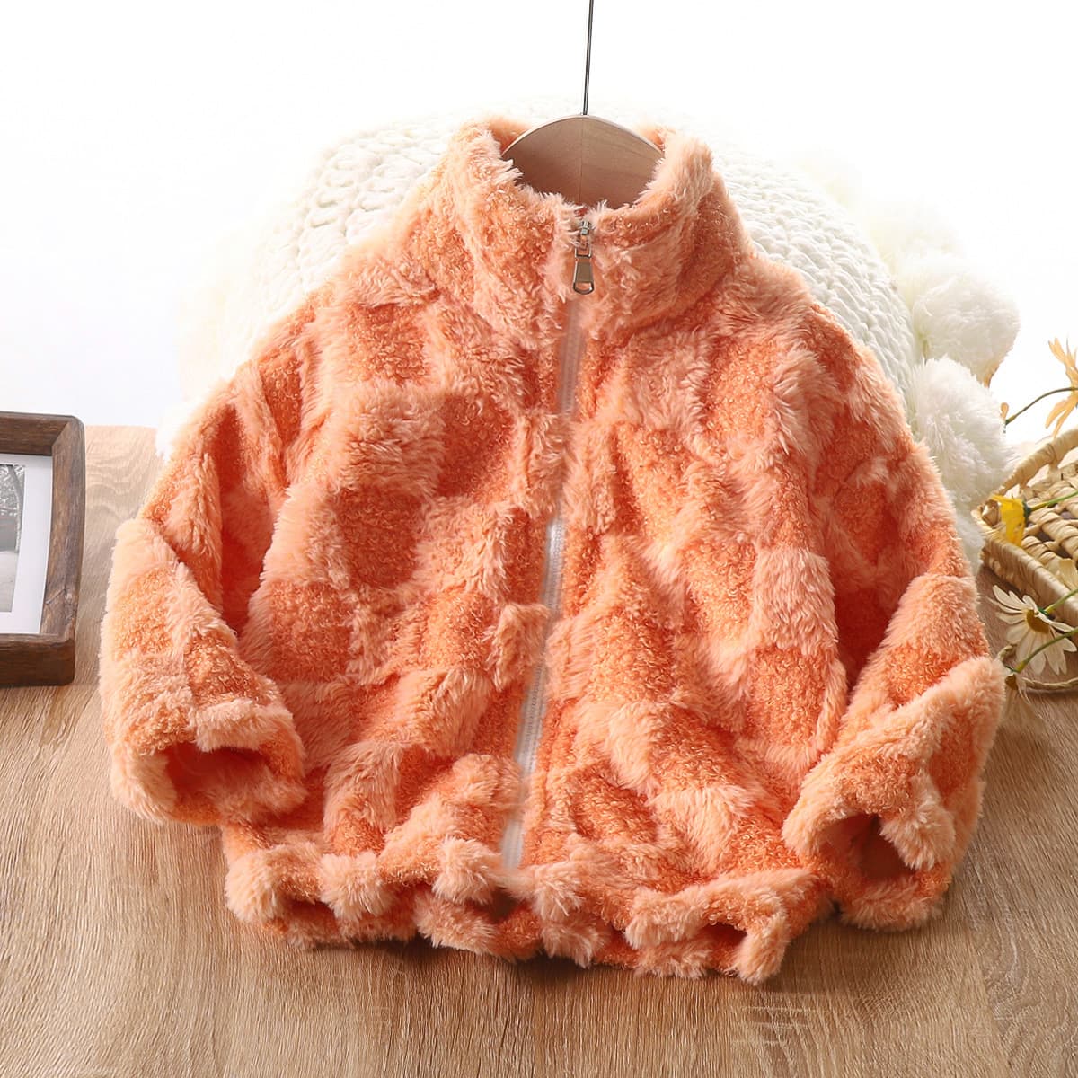 2026 Winter Girls' Coat Thickened Fleece Kids Jacket Stand Collar Zip Cardigan Fleece-Lined Fall Winter for Older Girls