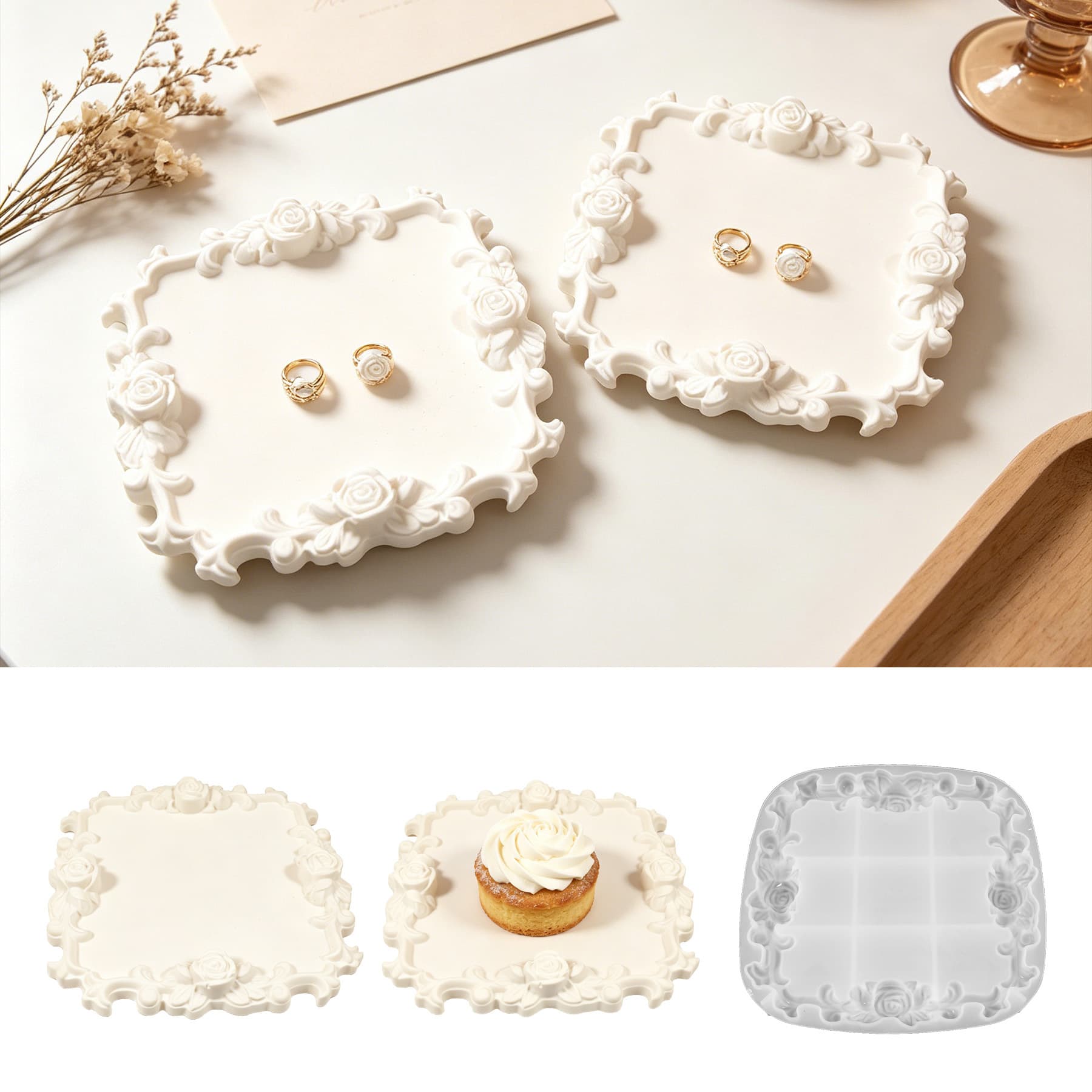 Manufacturer cross-border new lace tray resin silicone mold epoxy diy European style window grill gypsum square plate