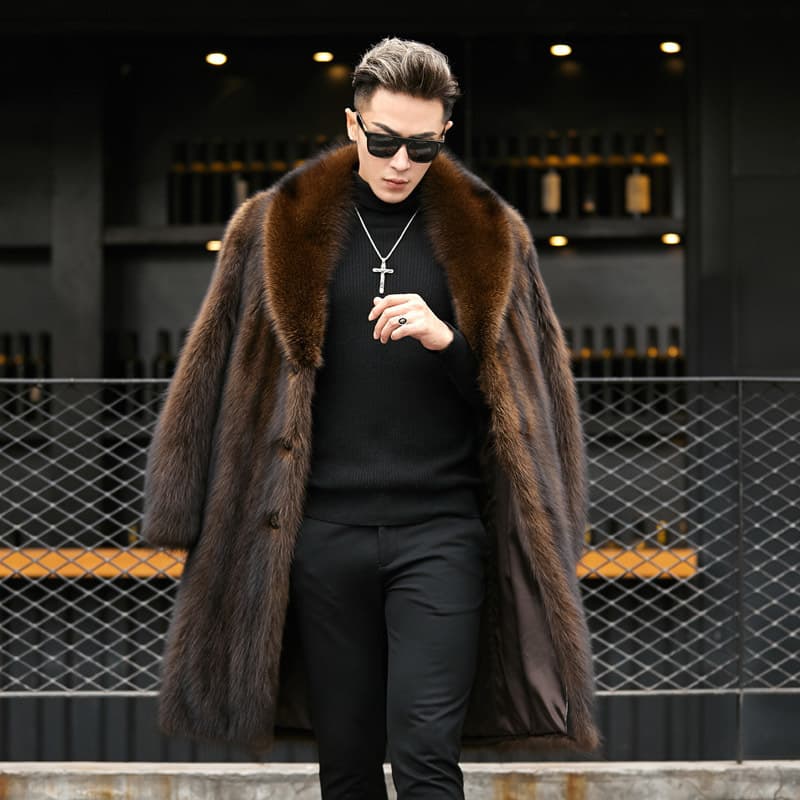 Cross-border Amazon Trendy Men's Casual Business Overcoat Mink Velvet Fur Whole Mink Men's Winter Thickened Long Coat