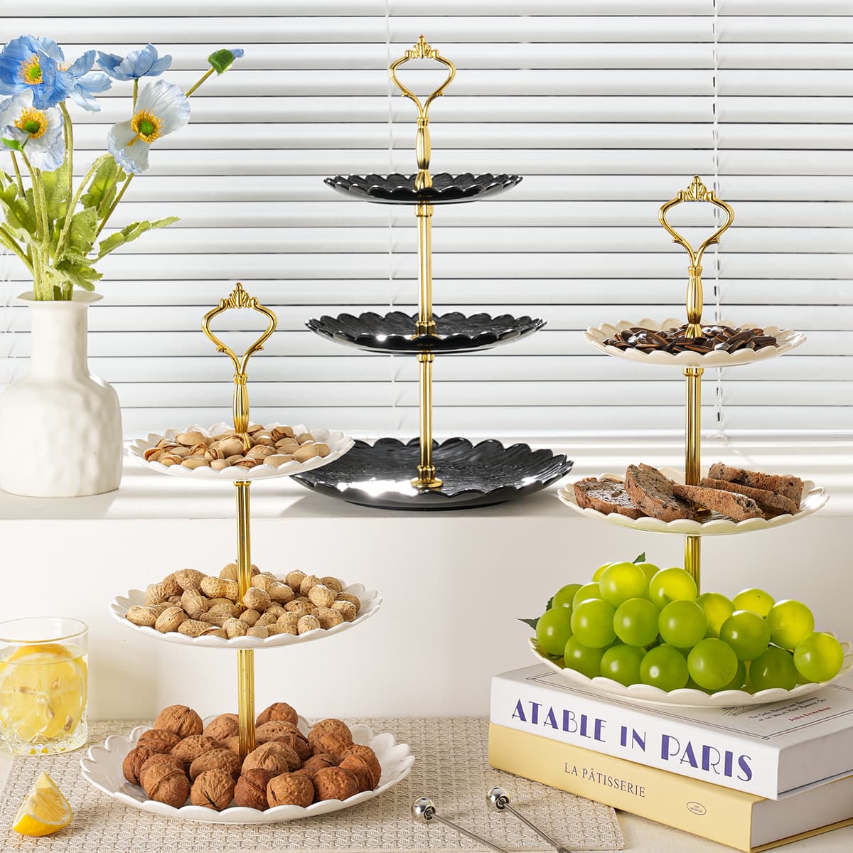 Stone pattern cross-border hot selling dessert plate PP gold-plated business cake snack plate fruit plate birthday wedding party supplies