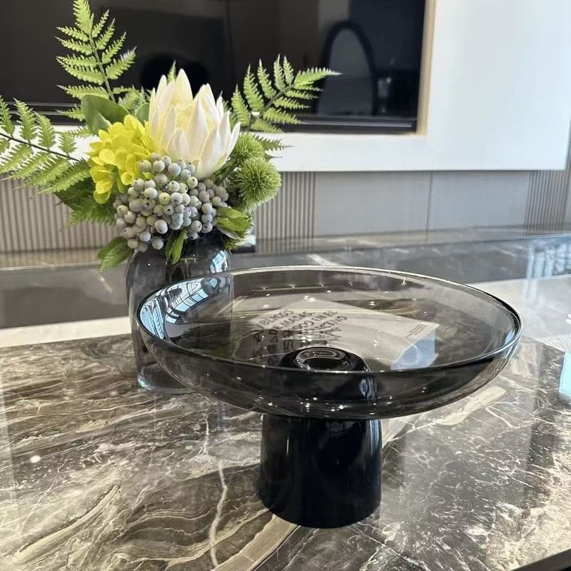 Light Luxury Style Large Fruit Plate Dessert Table Glass Tray High-foot Household Living Room Coffee Table Cake Pastry French Minimalist