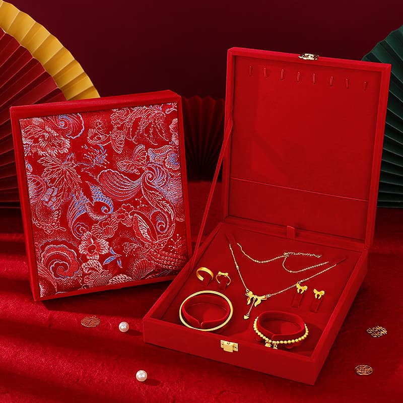 Wedding hardware jewelry box Wedding three gold engagement gold jewelry set box Wedding jewelry box Betrothal gift storage box