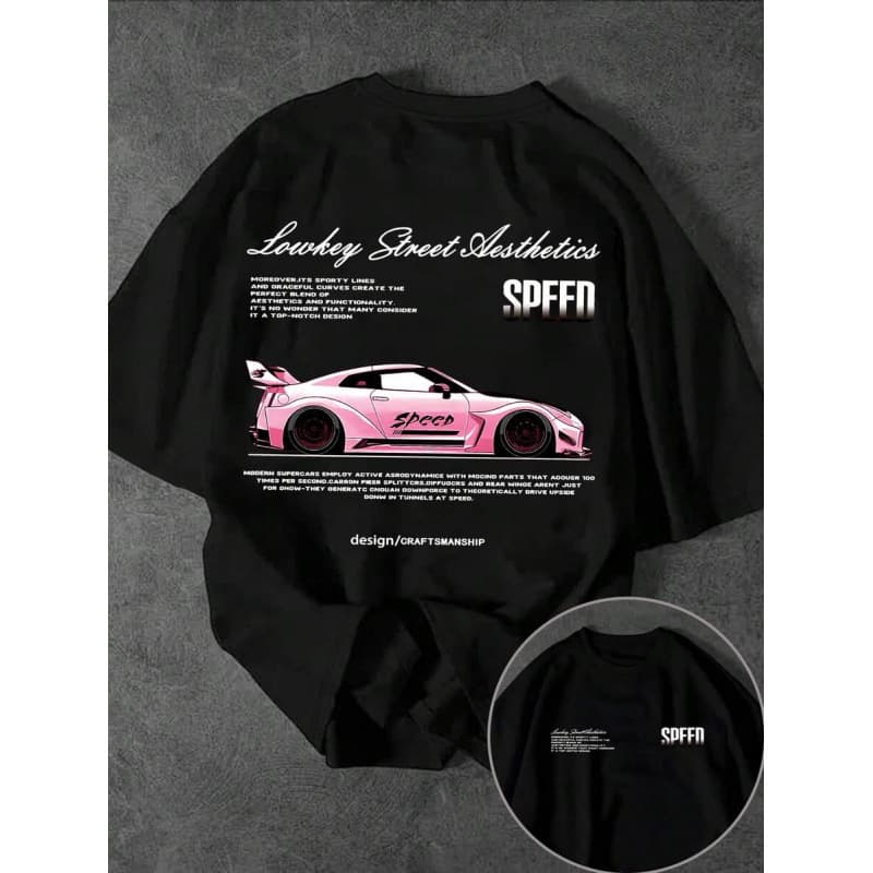 Ouma Cross-Border Pure Cotton Glimmora Plus Size Men's Slogan & Racing Car Graphic