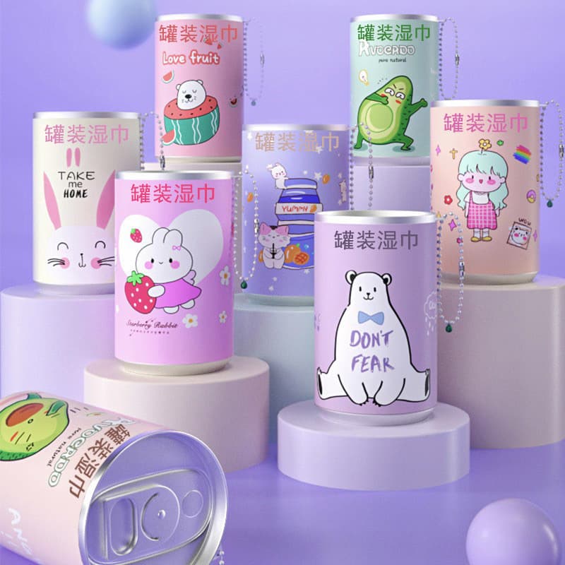 Creative Cartoon Mini Bucket Wet Wipes, Portable Children's Wet Wipes in Bucket, Easy-Pull Cola Can Wet Wipes