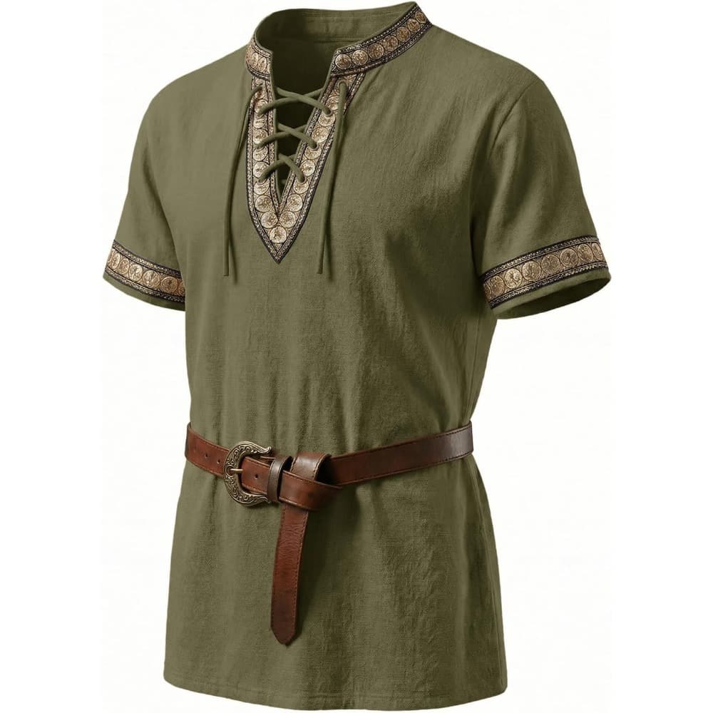 Men's Medieval Pirate Shirt Cotton Lace Up Renaissance Shirt Viking Retro Scottish Halloween Costume