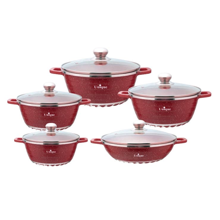 Unique Stripe Pattern Mofan Stone 10-Piece Aluminum Pot Set, Soup Pot, Cookware Set, Die-Cast Marble Pot