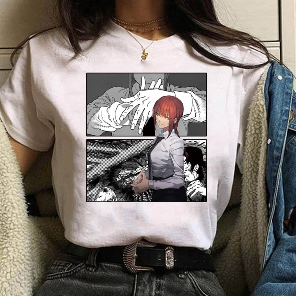 Chainsaw Man Denji & Makima Printed Black Short-Sleeve T-Shirt for Men and Women