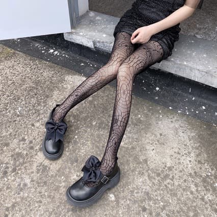 Dark Gothic JK Fishnet Lace Spider Jacquard Sexy Black Tights, Internet Celebrity Pure Desire Gothic Style Pantyhose