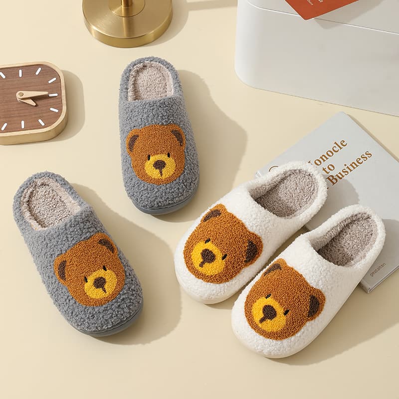 Comfortable Home Bear Head Cute Warm Winter Cotton Slippers Couple Men Women Thick Soft Bottom Cartoon Cotton Shoes