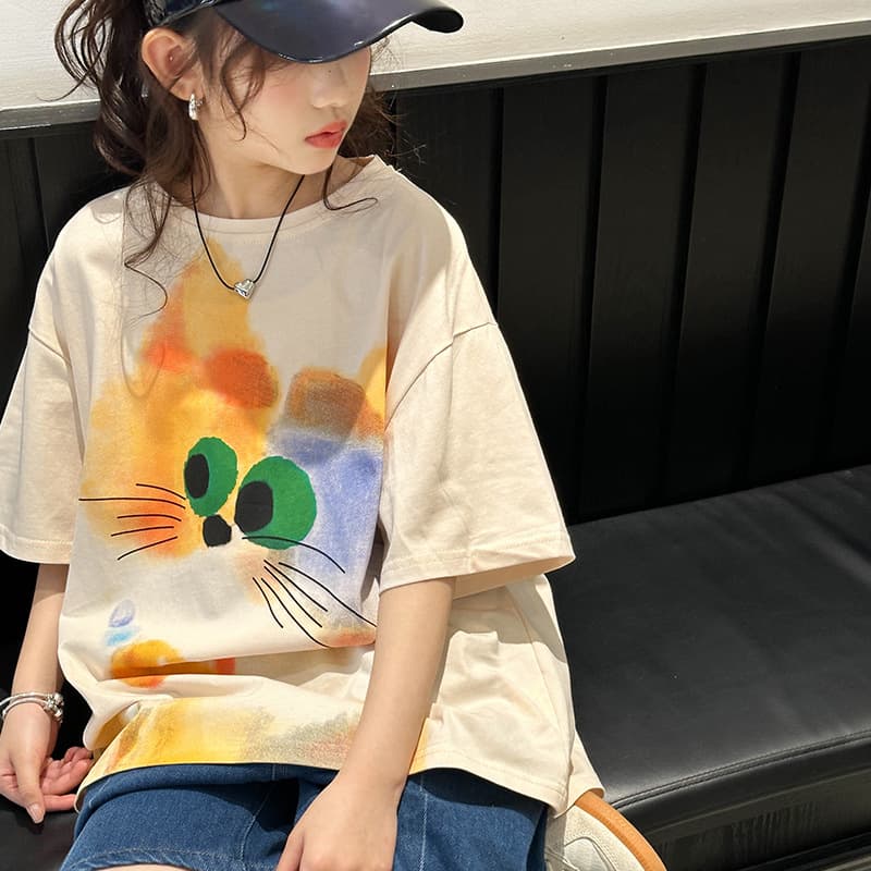 Girls' Short-Sleeved T-Shirt Summer 2026 New Style Big Kids Summer Trendy Cartoon Top Children's Korean Fashion Summer Outfit