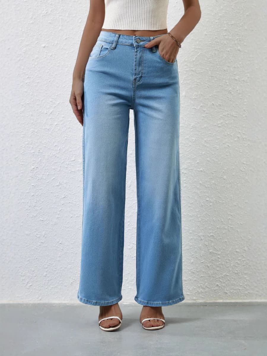 2025 Amazon Cross-Border EU-US Fashion Casual Stretch Women's Quality High-Waist Straight Wide-Leg Denim Pants