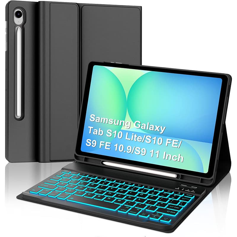 For Samsung Galaxy Tab S10 Lite Case S10FE 7-Color Backlit Detachable Bluetooth Keyboard Cover S9FE