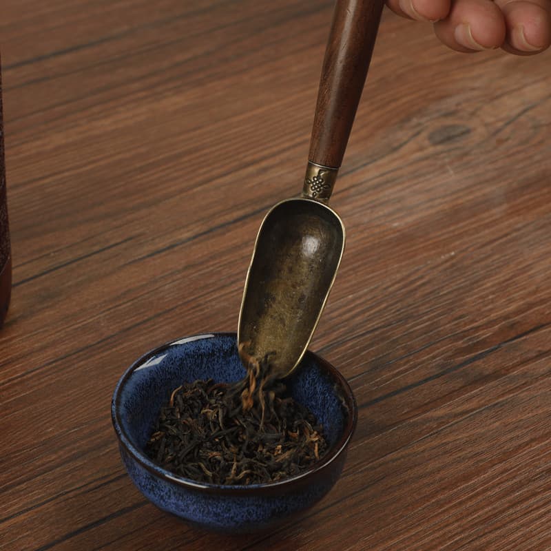 Ebony Wood Buddha Hand Tea Scoop, Brush, and Tea Tray Brush - Home Tea Ceremony Accessories
