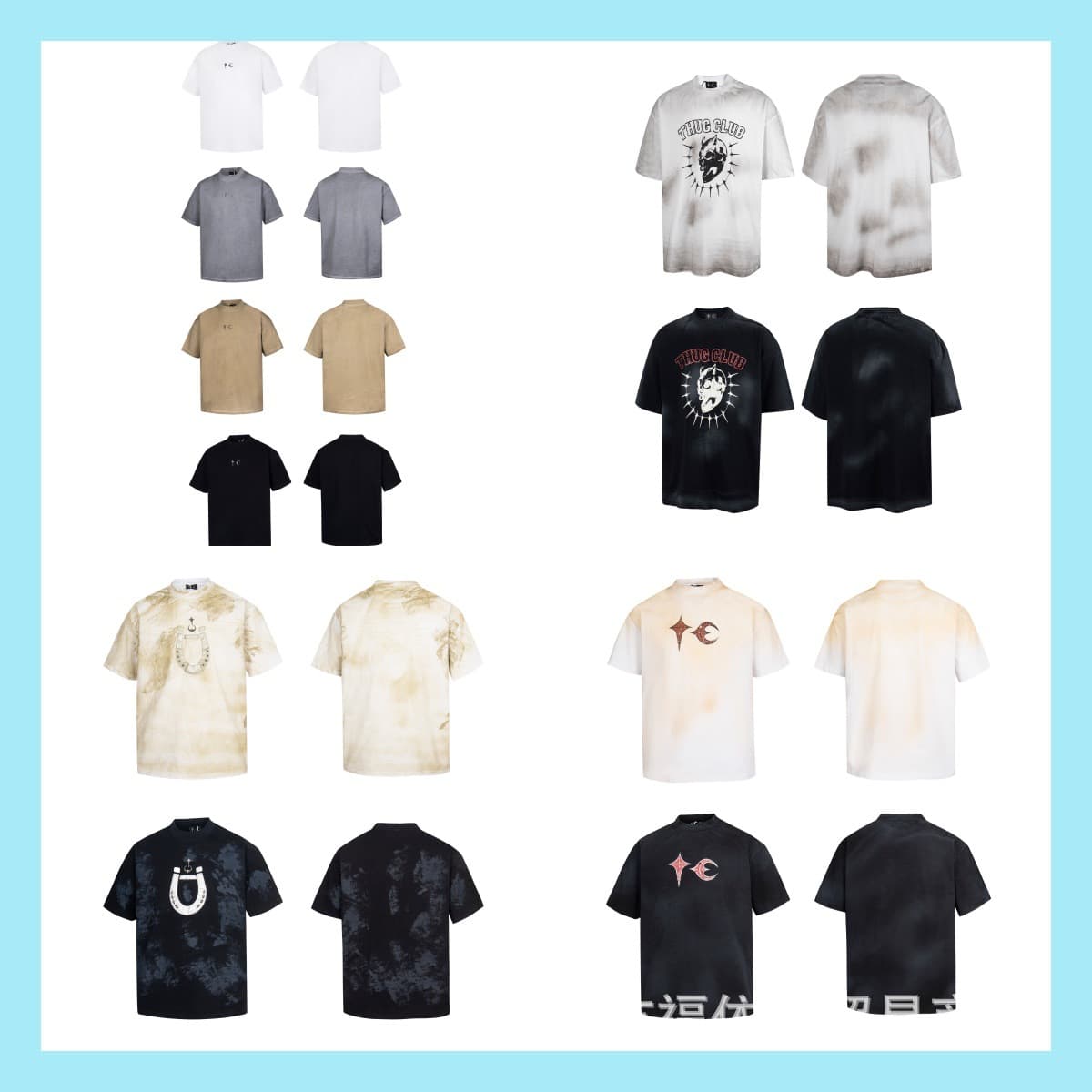 THUG CLUB American high street star and moon embroidery stitching logo loose men's and women's casual T-shirt trend