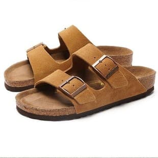 Suede Birkenstock Slippers for Women, Non-Slip Beach Shoes, 2024 Spring/Summer Cork Flat Sandals, One-Strap Slide Sandals for Women
