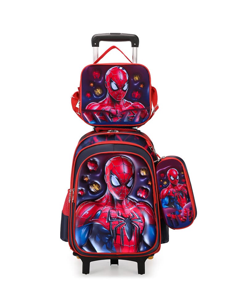 New 3D Leather Elementary School Three-Piece Set Kids Trolley Backpack Cartoon School Bag Factory Stock