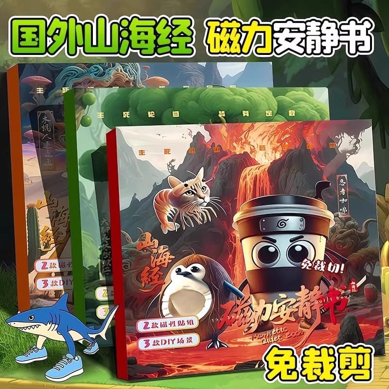 AI Classic of Mountains and Seas Magnetic Quiet Book for Girls, No-Cut Magnetic Stickers, Children's Magnetic Toy for Boys