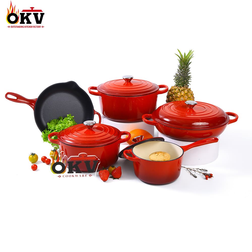 Enamel Pot 5-Piece Set Cast Iron Enamel Cookware Set Cast Iron Enamel Pot Set