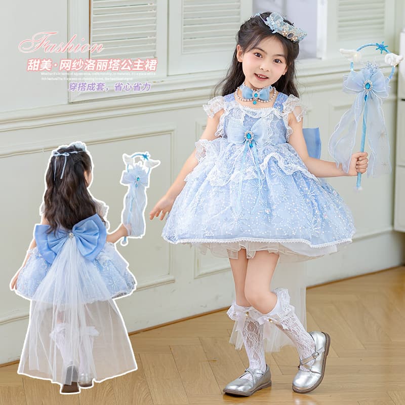 Trendy Little Girl Lolita Princess Dress Summer New Style Frozen Elsa Dress Birthday Dress for Girls
