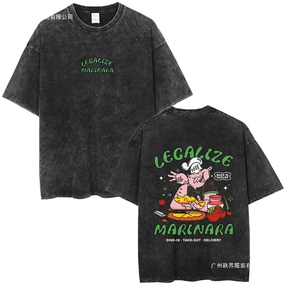 Legalized Marinara Food Funny Meme Washed T-Shirt Summer Men Women Casual Retro Streetwear
