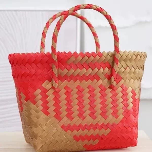 Hand-woven bag red gold Laicai beach bag vegetable basket handbag women's tote bag Xiaohongshu gift bag