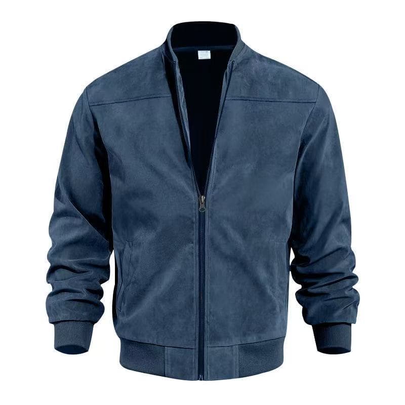 Cross-Border Amazon European Size Spring and Autumn Men's Suede Warm Zip-Up Stand Collar Business Casual Jacket Trendy