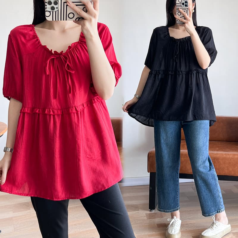 3769 Plus Size Women's Age-Reducing Round Neck Short Sleeve Summer Fresh Top Large Size Korean Style Fit Up to 300 lbs