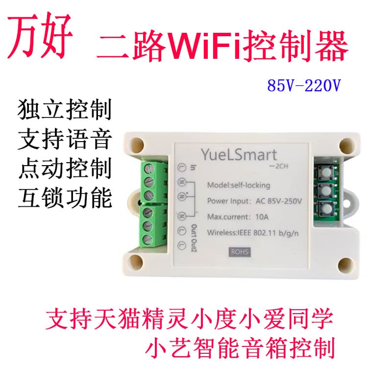 WIFI Smart Remote Controller 220V Two Independent Channels Momentary Interlock Supports Smart Speakers and Easy Micro Link APP