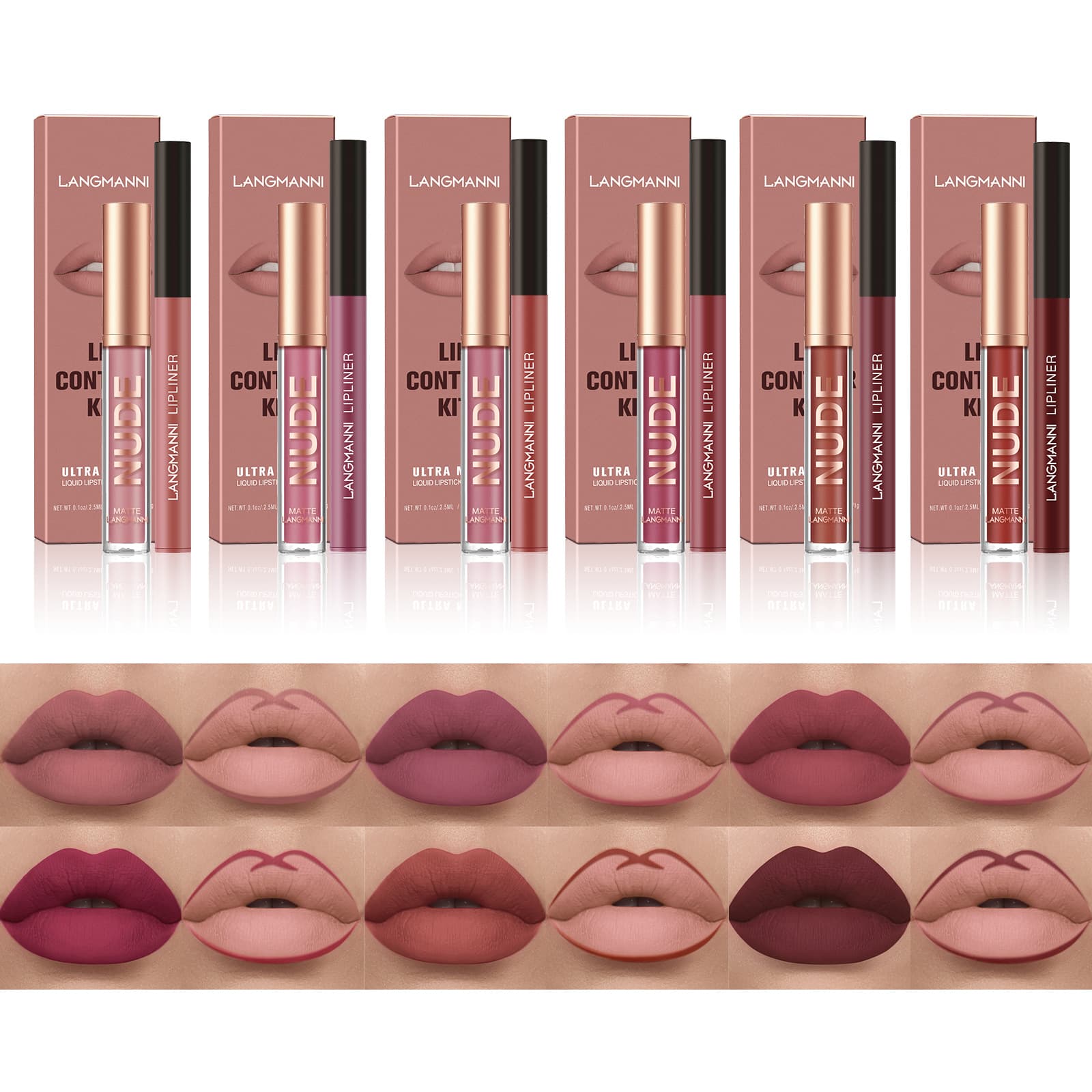 Langmanni Lipstick Lip Liner Pen Combo 2-piece Set Non-stick Cup Matte Lipstick Suit Cross-border Cosmetics