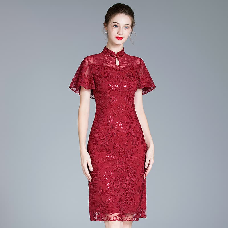 Shenzhen high-end skirt middle-aged fashionable mother-in-law cocktail dress new large size red dress hot style