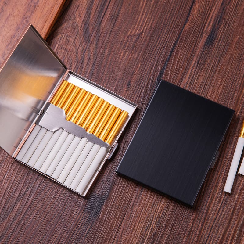 In Stock Men's and Women's Slim 9-Cigarette Metal Cigarette Case Stainless Steel Cigarette Holder Gold Black Cigarette Box