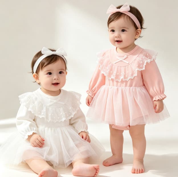 Anbailu Baby Long-Sleeve Princess Bodysuit Dress Spring Autumn Baby Girl Lace Mesh Tutu Dress Newborn Full Moon Gift
