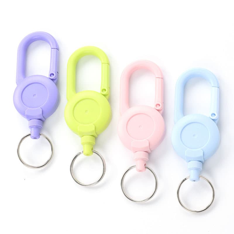 Tactical U-Shape Retractable Keychain, Simple Black Outdoor Portable Steel Wire Spring Buckle in Four Colors