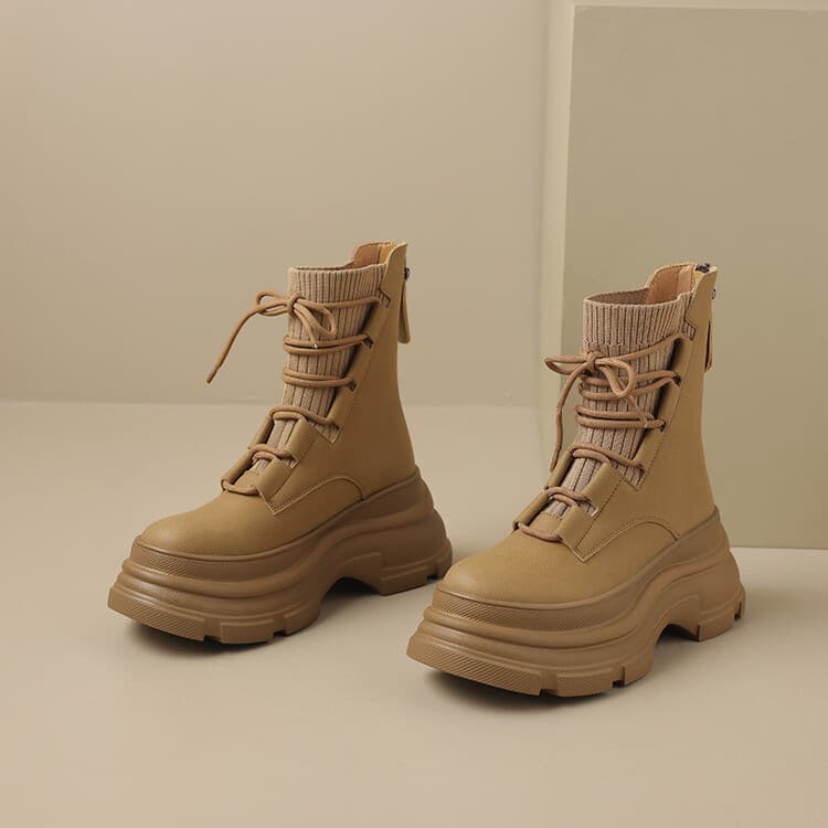 Thick-Soled Short Martin Boots for Women 2024 Autumn Winter New Arrival Height-Increasing Slimming Platform Knitted Fashion Boots