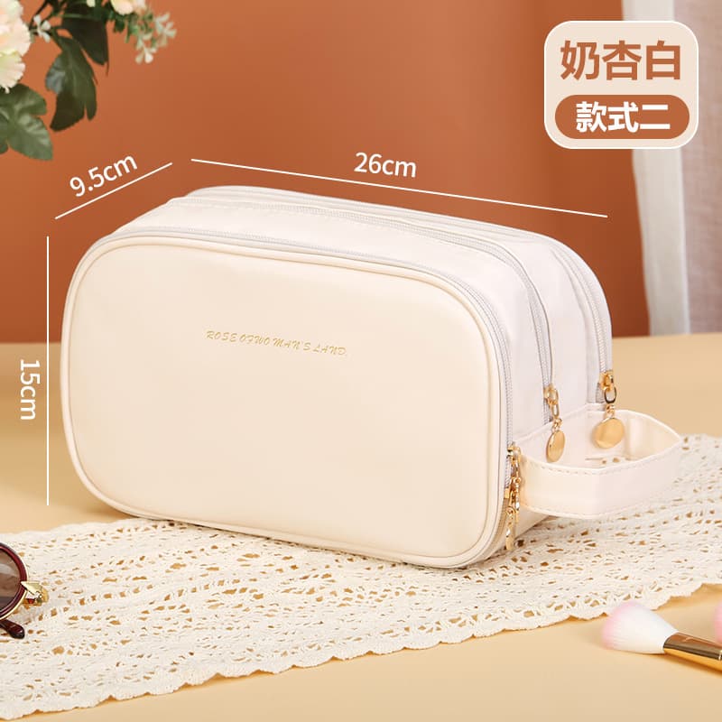 Stylish Portable PU Double Zipper Cosmetic Bag Large Capacity Makeup Storage Pouch Minimalist Fashion Organizer Drop Shipping