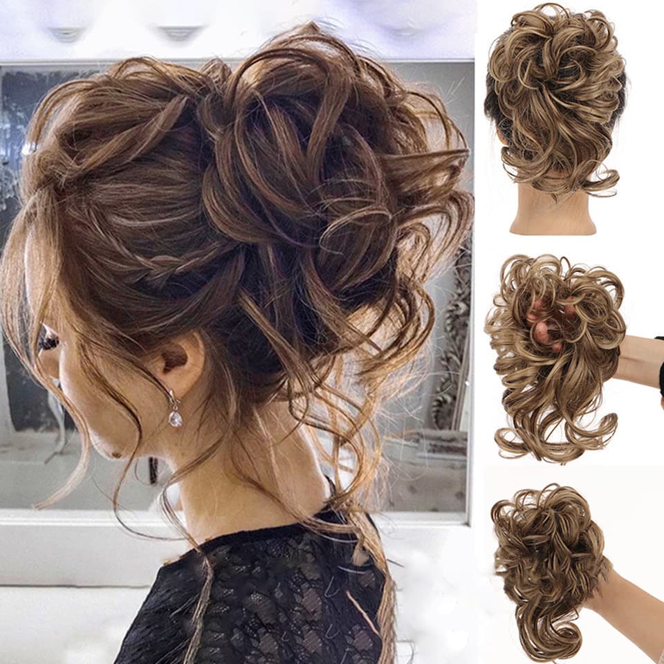 Long Tassel Hair Scrunchie Messy Bun Hair Tie Fluffy Natural Long Tassel Wig Bun Bride Bun Scrunchie