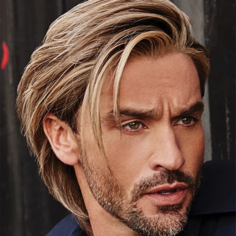 European and American wig men's hair European men's hairstyle rose net partial short hair curled short straight hair golden brown hair set