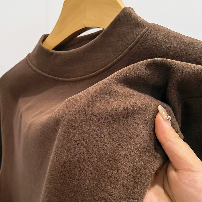 Men's German Fleece Base Layer Men Autumn Winter Half High Neck Winter Sweatshirt Inner Wear Solid Color Warm Double-sided Fleece Long Sleeve T-shirt