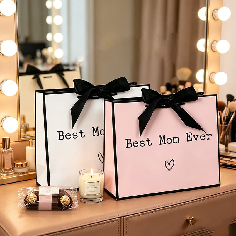 Best Mom Ever Mother's Day Gift Bag Pink Bow Handle Paper Bag for Mom Gift Bag