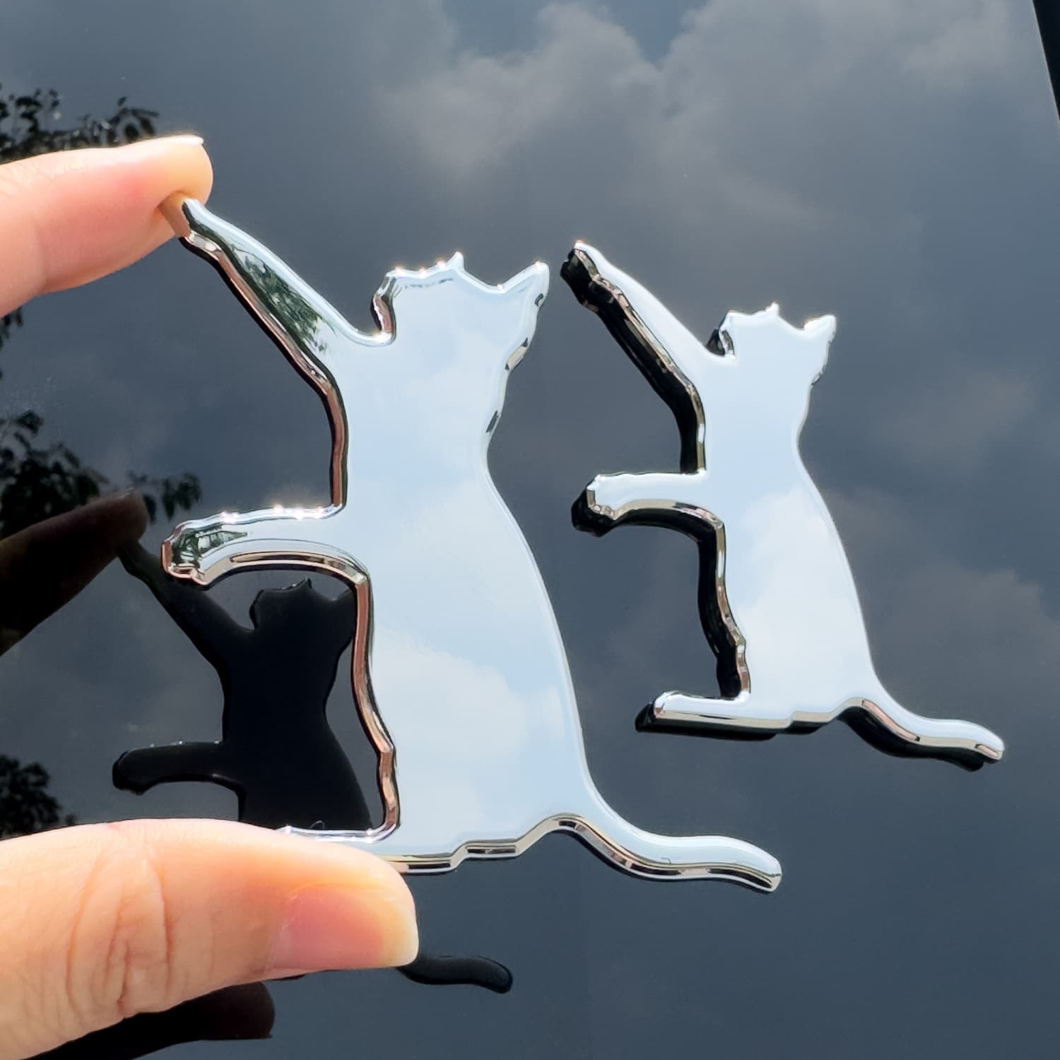 Standing Cat Metal Car Sticker 3D Cartoon Cute Scratch Covering Car Rear Body Mirror Electroplated Silver Decorative Sticker