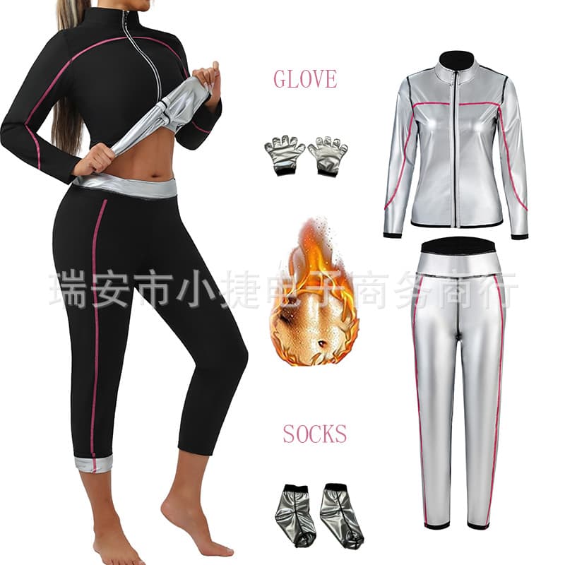 Women's Cross-Border Sweat-Inducing Fitness Clothing, Body-Shaping Set, Sports Sauna Suit, Zip-Up Long-Sleeve Long-Pants Sweat Suit