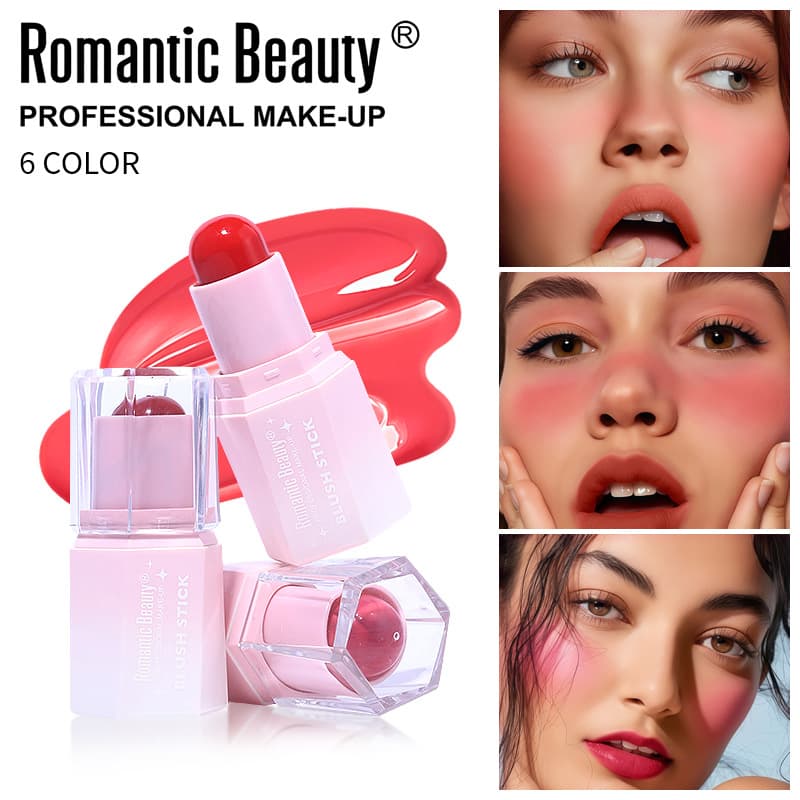Cross-border water-glow blush stick long-lasting three-dimensional blush cream natural pearlescent rouge matte foreign trade color makeup for women