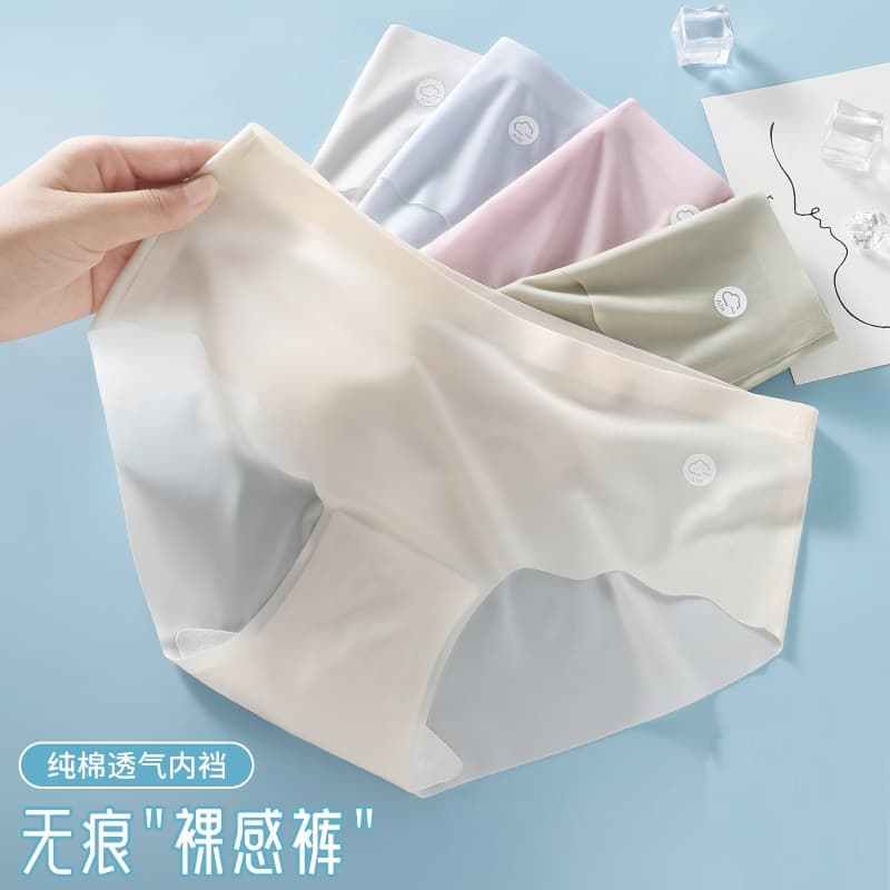 Ice Silk Women's Panties Cotton Crotch Mid-Waist Sexy Triangle Shorts Summer Thin Seamless Panties