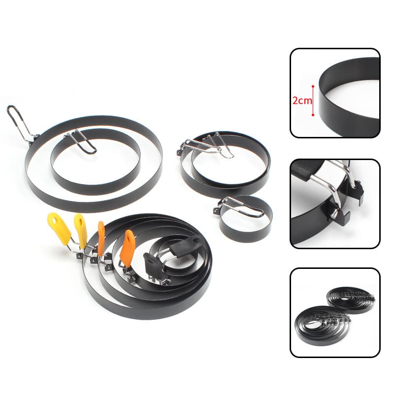 Stainless Steel Egg Ring Folding Handle Non-Stick Coating Round Egg Tool Kitchen Baking Hamburger Patty Mold
