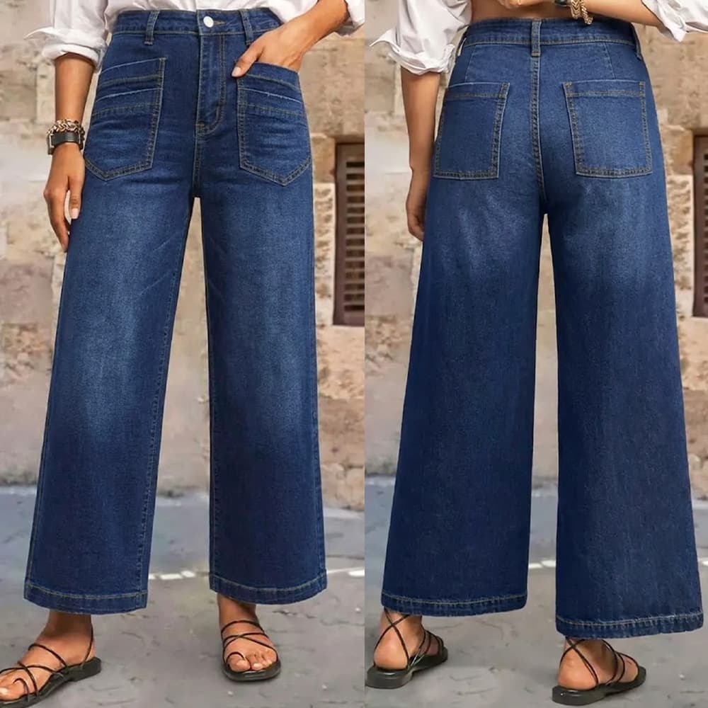 Cross Border European American 2026 Summer High Waist Wide Leg Jeans Women Retro Washed Stretch Slim Straight Pants Factory Wholesale
