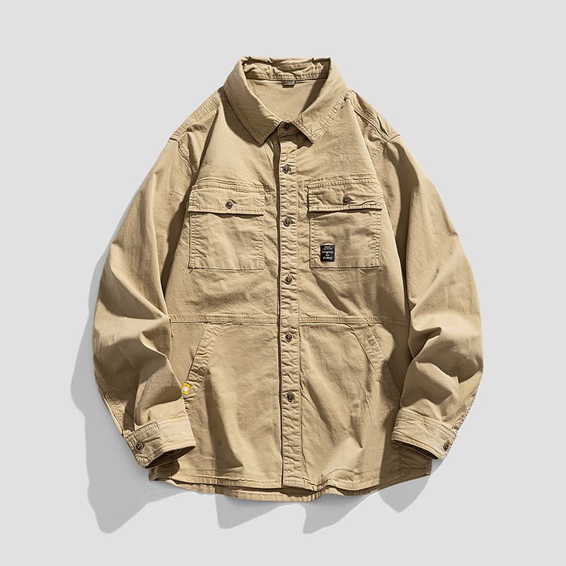 Retro Loose Fit Long Sleeve Collared Men's Shirt Stylish Design Korean Style Casual Wear Cotton Material Youth Fashion