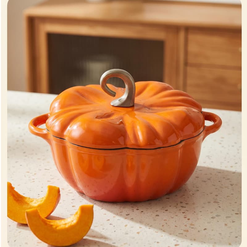Cast iron pumpkin pot enamel pot stew pot household soup pot uncoated enamel pot induction cooker universal holiday customization
